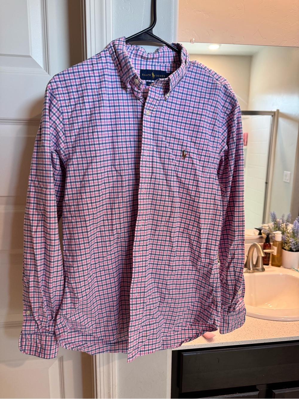 Ralph Lauren Pink and Blue Checked Button-Down Shirt